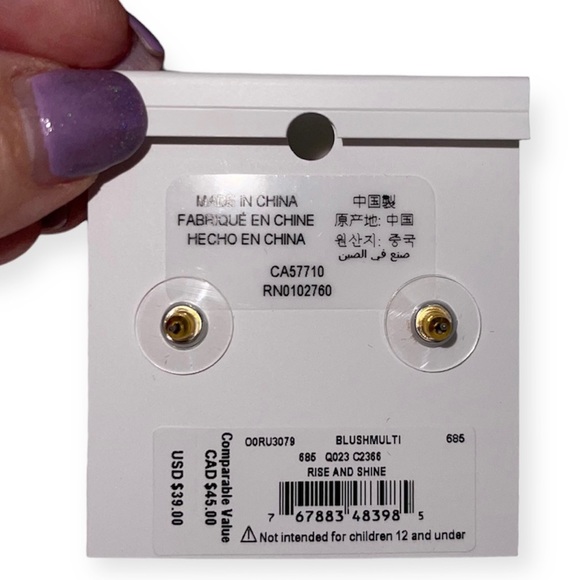 KATE SPADE Pearl Earrings Blush Rise And Shine Pearl CZ Studs NWT - Picture 6 of 9